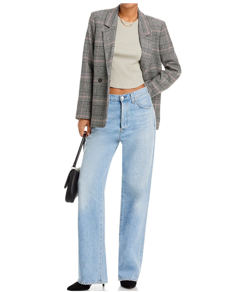 ANINE BING Madeleine Plaid Wool Double Breasted Blazer NWT Size L